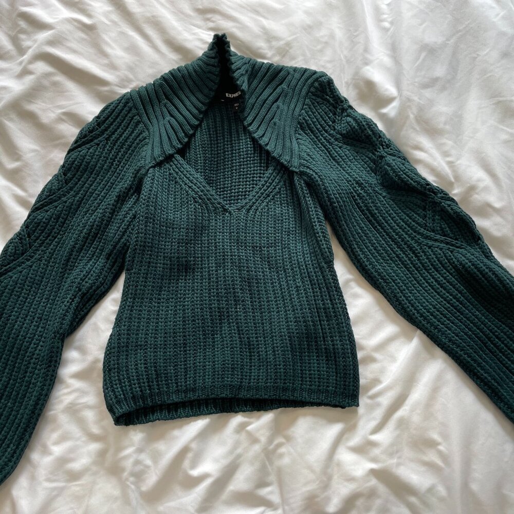 Express Sweater Long Sleeves Pullover V-neck Chunky Knit Green Womens Medium
